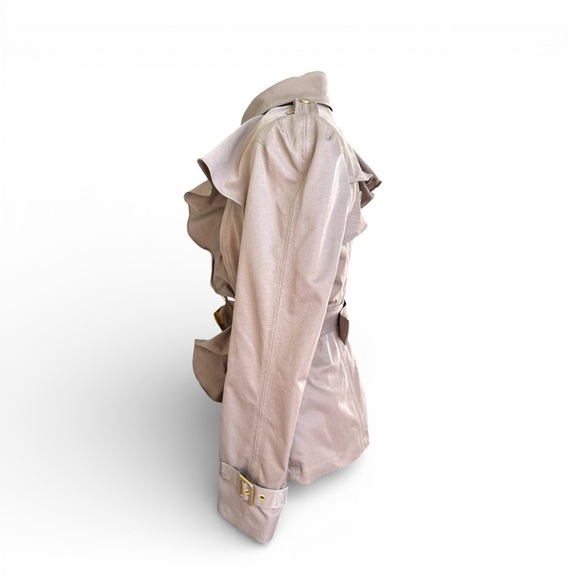 NWOT Elevenses Beige Ruffle Trench Coat with Gold Accents - Picture 4 of 11